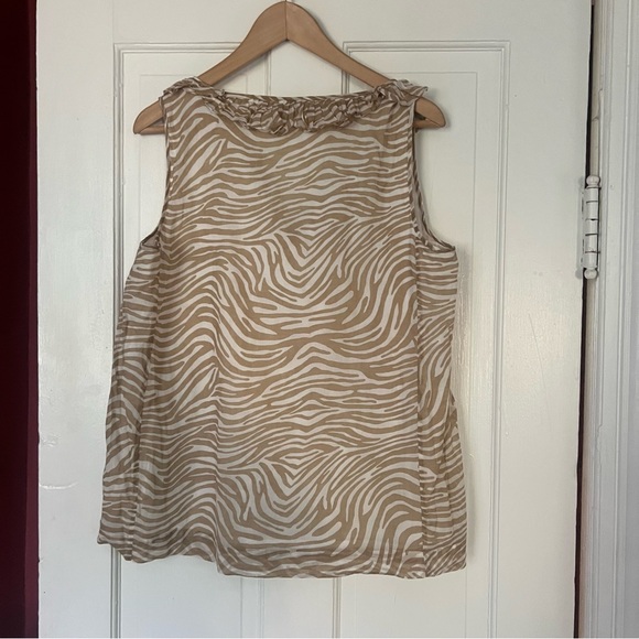 TALBOTS 100% Cotton Lined Tan White Blouse Size 16 - Picture 3 of 8